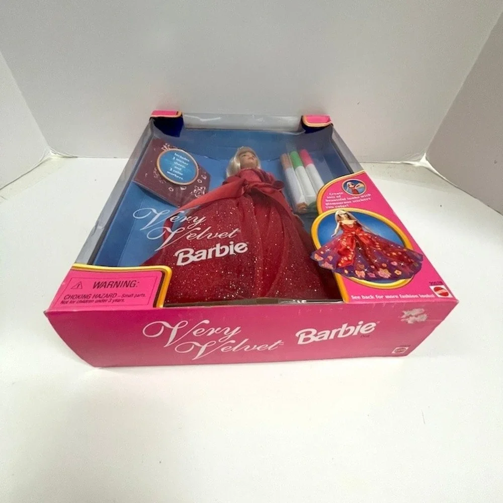 Very Velvet Barbie Doll Red Sparkly Gown Crown Markers Sticker Sheets‎ New